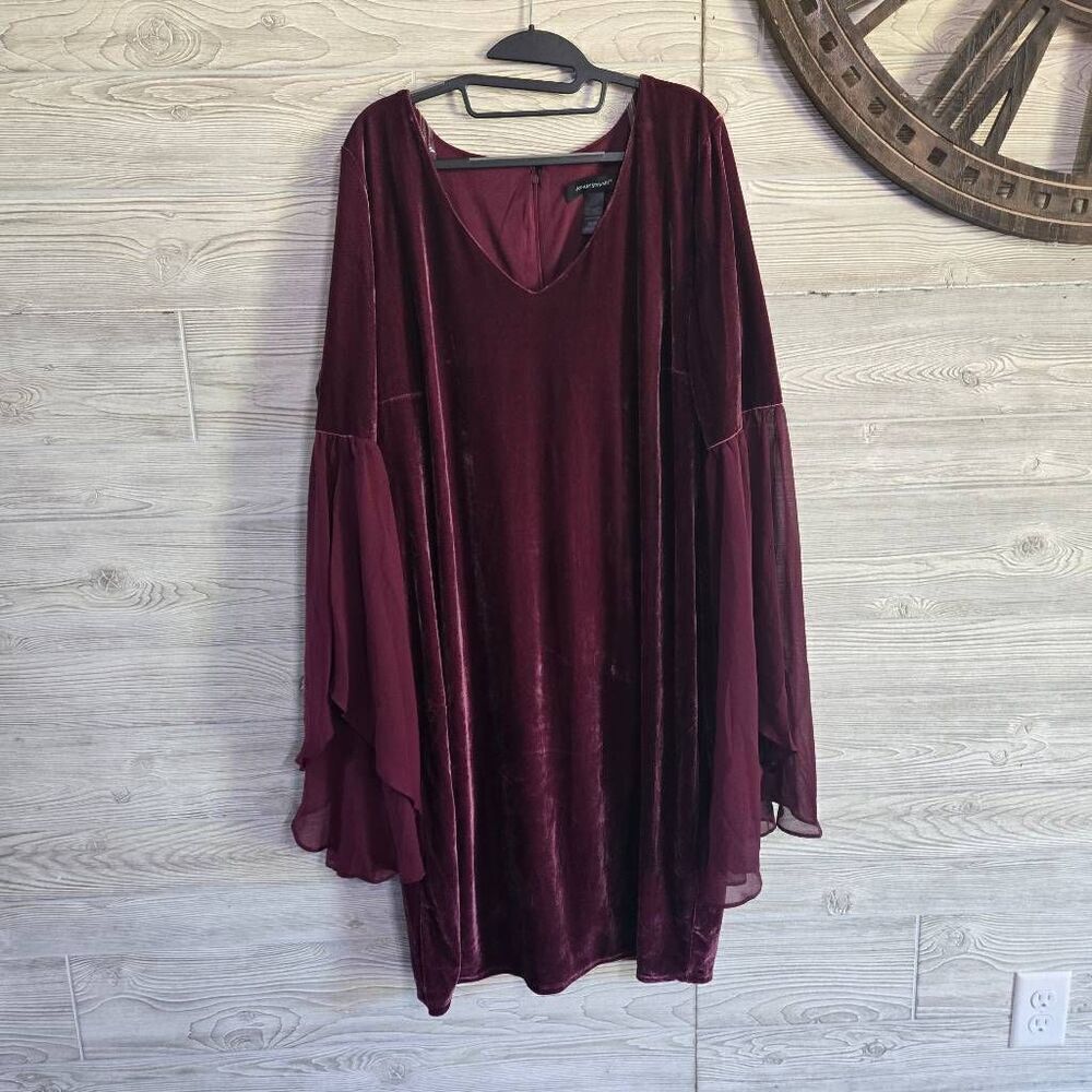 Ashley Stewart Velvet V-Neck Bell Sleeve Dress Sz 18/20 Witchy